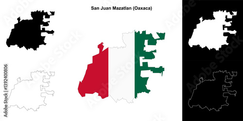 San Juan Mazatlan municipality (Oaxaca) outline map set