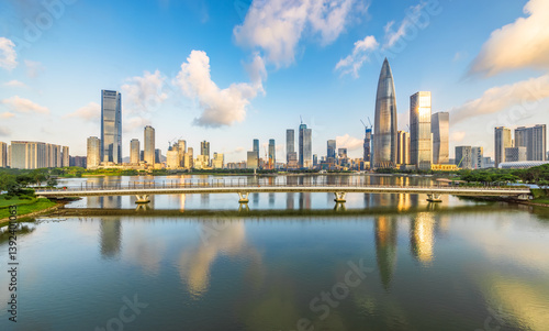 Wallpaper Mural Shenzhen cityscape skyline with building reflection in water during clear day. Business background. Torontodigital.ca
