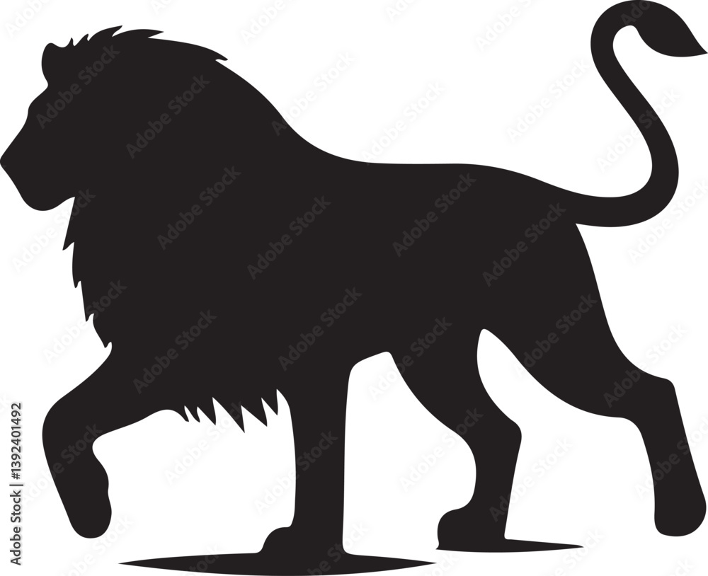 Obraz premium Wild animal vector silhouette illustration of a black lion and elephant