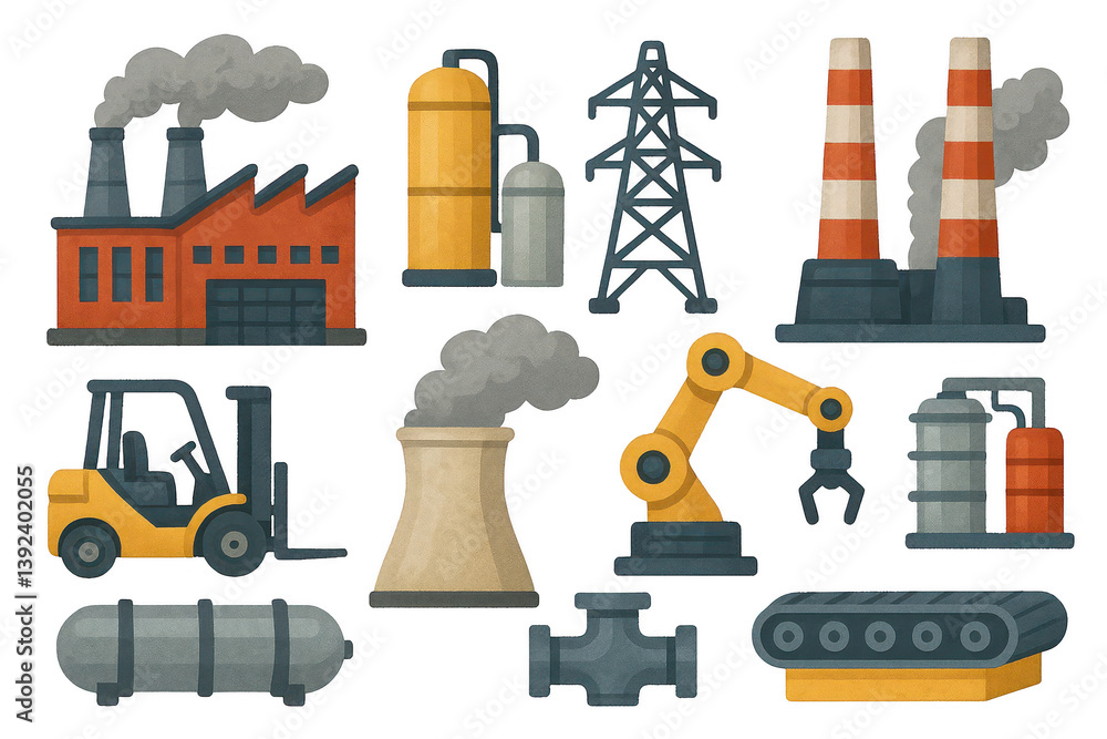 Fototapeta premium Colorful Factory Elements and Equipment for Simple Composition