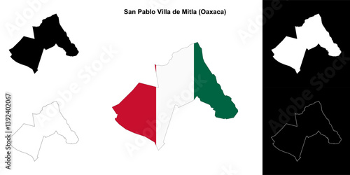 San Pablo Villa de Mitla municipality (Oaxaca) outline map set