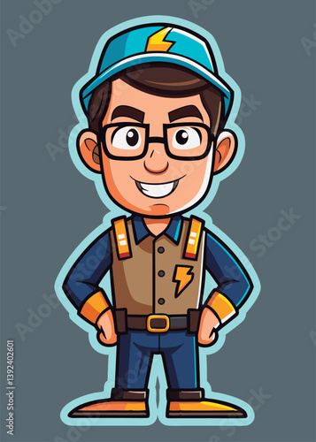 Friendly electrician character ready for work.