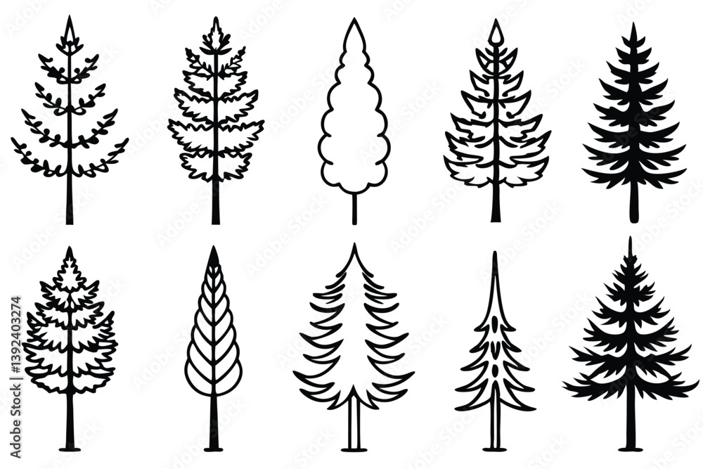 Obraz premium Pines Line Art Illustration Intricate Design for Beautiful Nature Art 