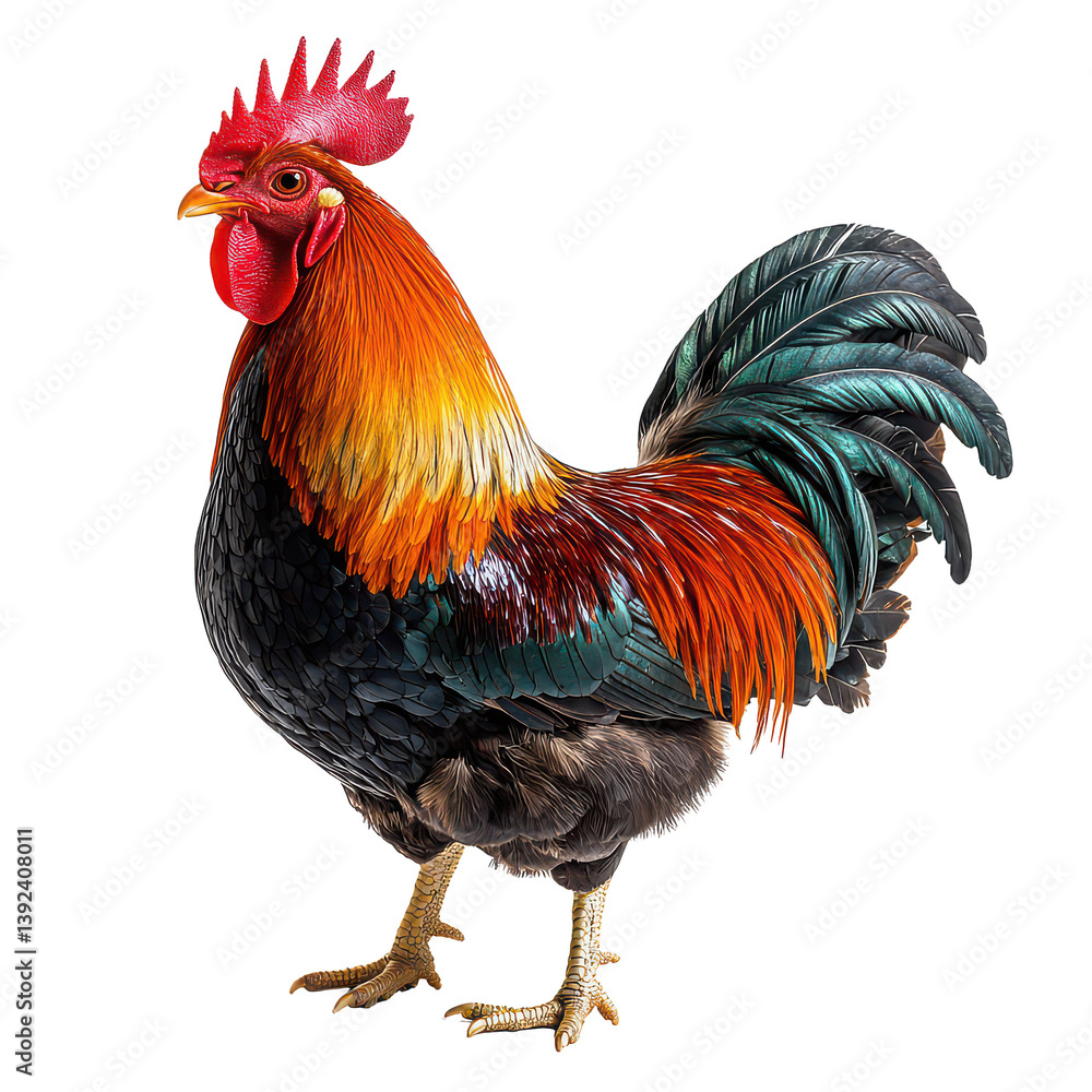 Fototapeta premium Majestic rooster strutting png bold rooster png dynamic strutting rooster png stately rooster png spirited strutting rooster png confident rooster png isolated on white background image