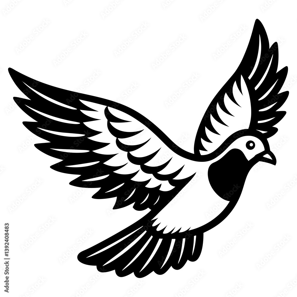 Flying Pigeon Line Art Vector Black and White Drawing Illustration Flying Pigeon Line Art Vector Black and White Drawing Illustration