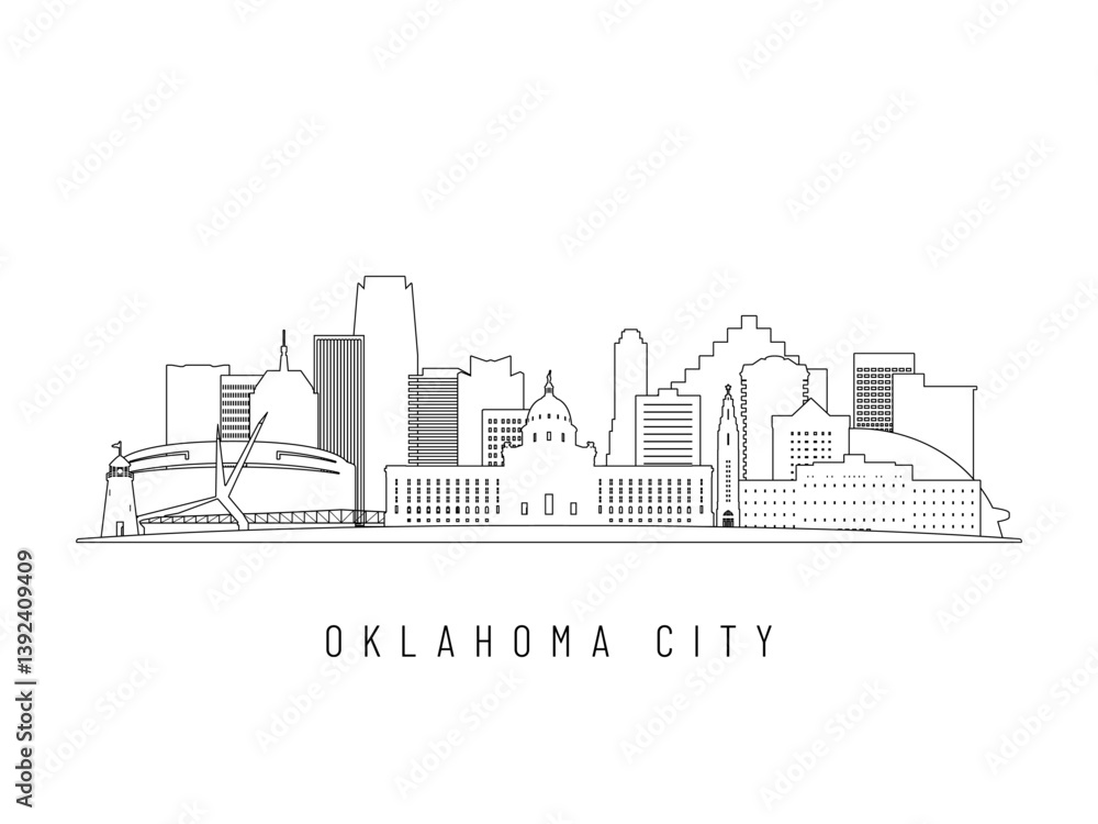 Fototapeta premium Detailed Oklahoma City skyline vector illustration. Oklahoma City buildings in line art style, perfect for modern designs.