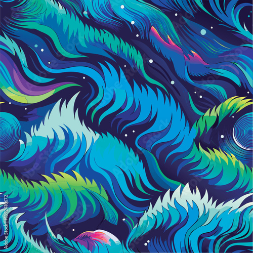 Abstract vibrant blue and green waves.