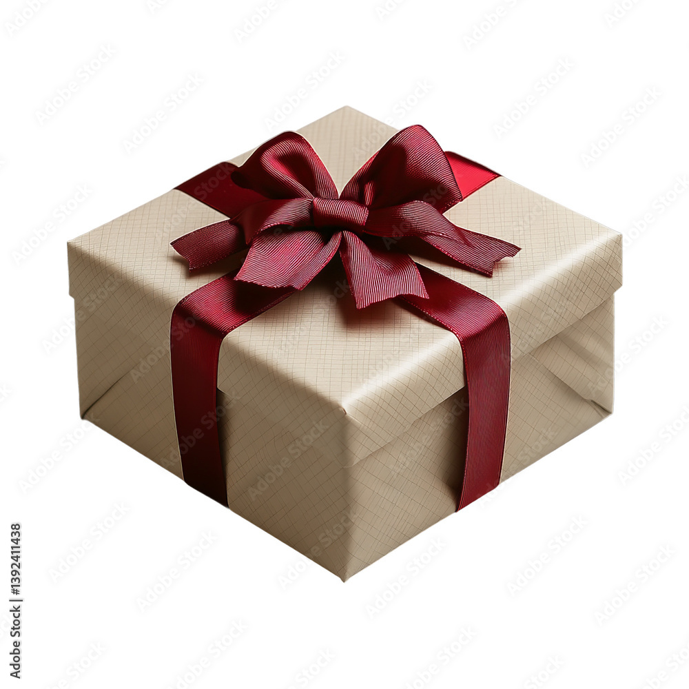 Obraz premium Cream Gift Box with Red Ribbon Bow isolated on transparent background