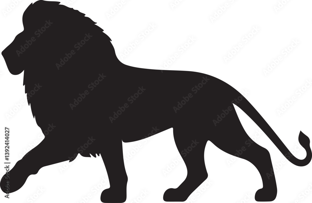 Obraz premium Wild animal vector silhouette illustration of a black lion and elephant