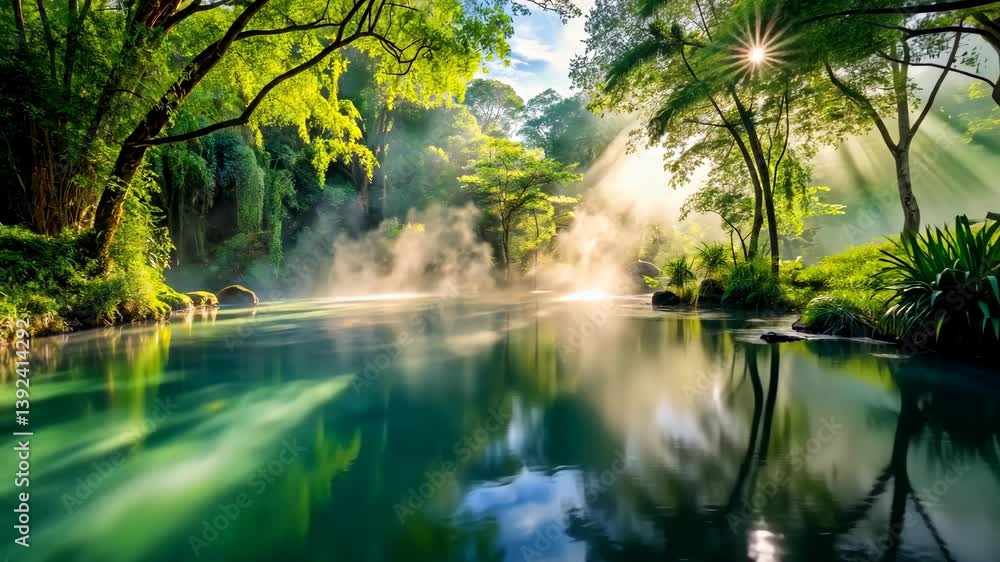 Misty Morning Reflections on a Tranquil Tropical Lagoon Misty Morning Reflections on a Tranquil Tropical Lagoon