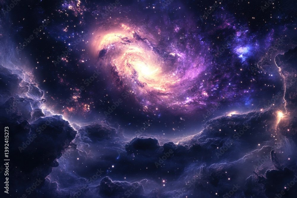 Stunning view of a vibrant spiral galaxy amidst a starry night sky Stunning view of a vibrant spiral galaxy amidst a starry night sky