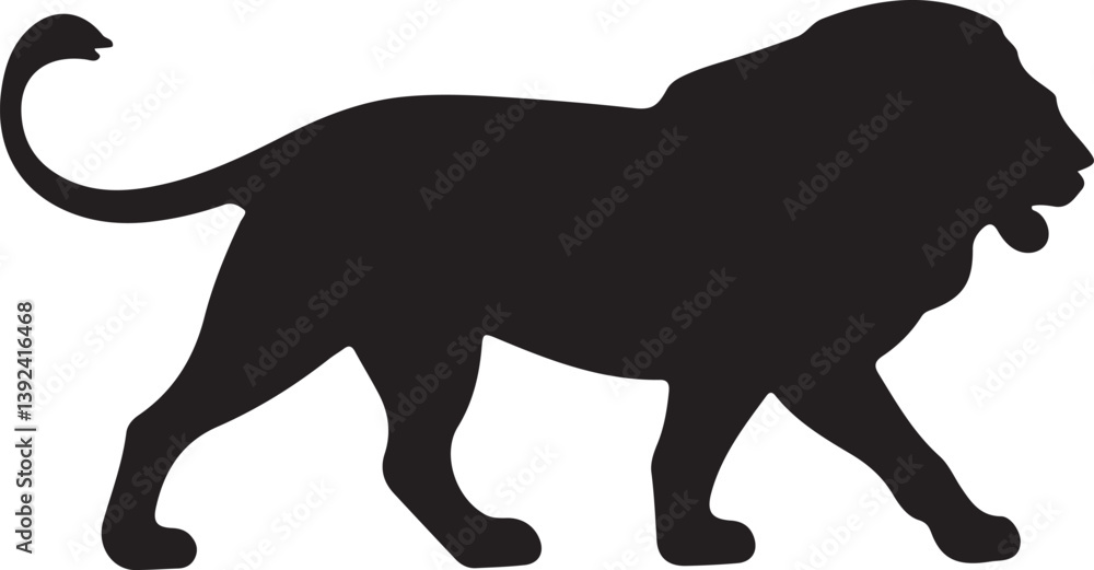 Wild animal vector silhouette illustration of a black lion and elephant Wild animal vector silhouette illustration of a black lion and elephant