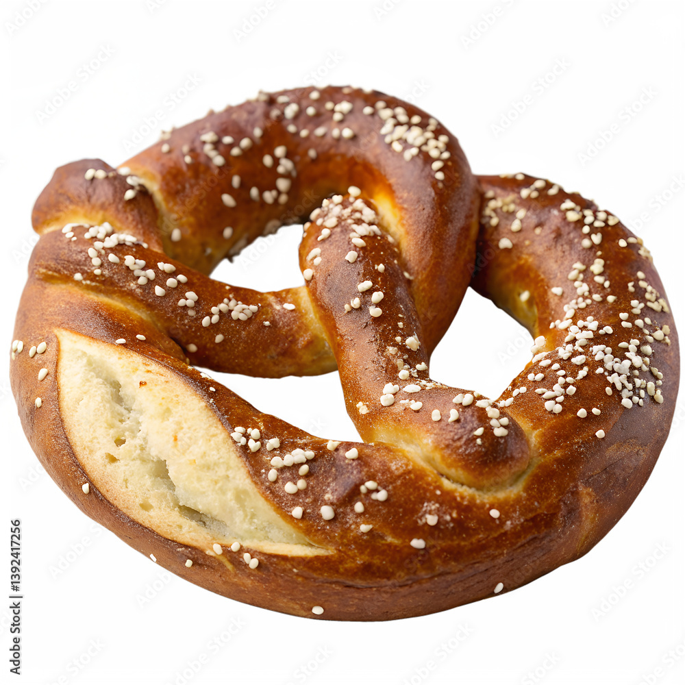 A single pretzel with salt on a transparent background. A single pretzel with salt on a transparent background.