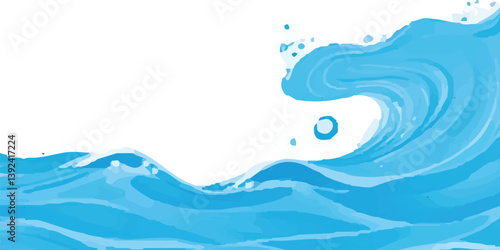 A Tranquil and Airy Watercolor Background Featuring Blue and Green Abstract Ocean Waves, Hand-Painted for Use in High-End Visual Design, Product Branding, and Elegant Digital Art”