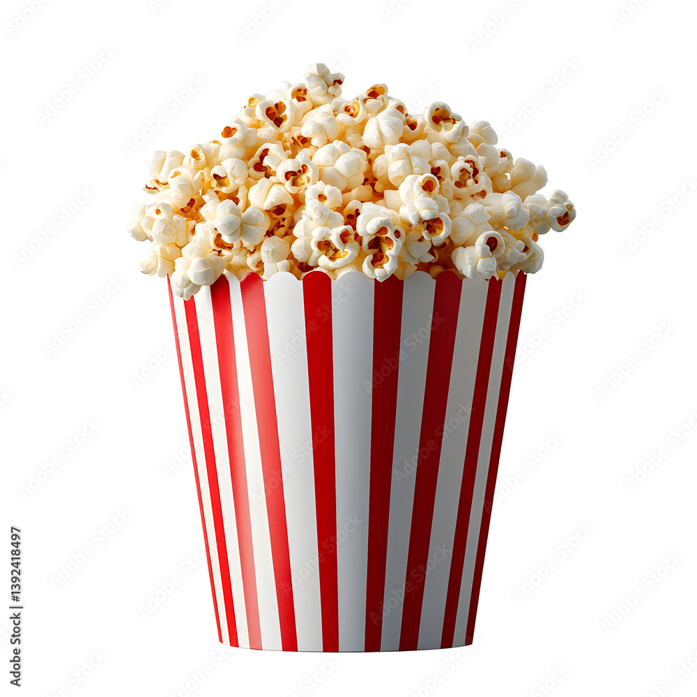 striped popcorn bag full of popcorn isolated on transparent background, striped popcorn bag full of popcorn isolated on transparent background,