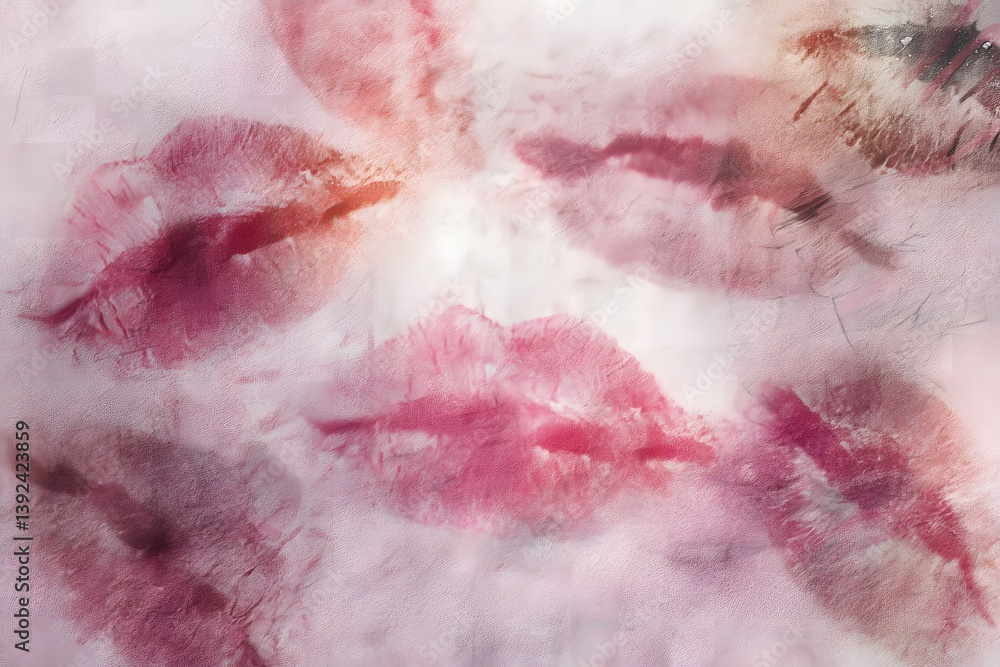 Fototapeta premium Artistic red and pink lip impressions for creative design projects.