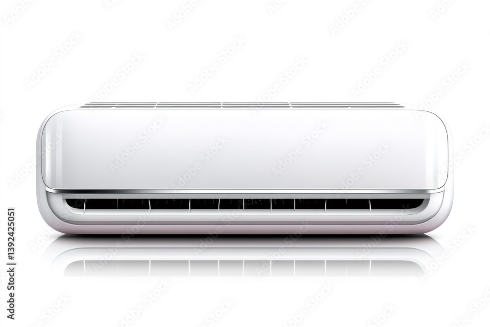 White air conditioner blowing cool air on white background White air conditioner blowing cool air on white background