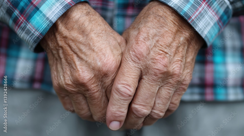 Fototapeta premium Worn hands holding together with fine details visible.