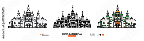 Sofia Cathedral, Line Icon. Kiev, Ukraine, Landmark, Silhouette, Color Vector, Editable Stroke.