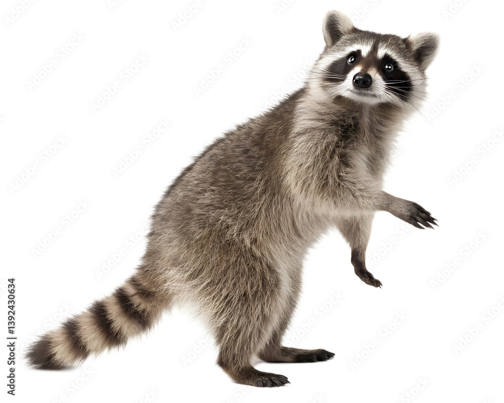 Fototapeta premium A raccoon standing upright isolated on a transparent background