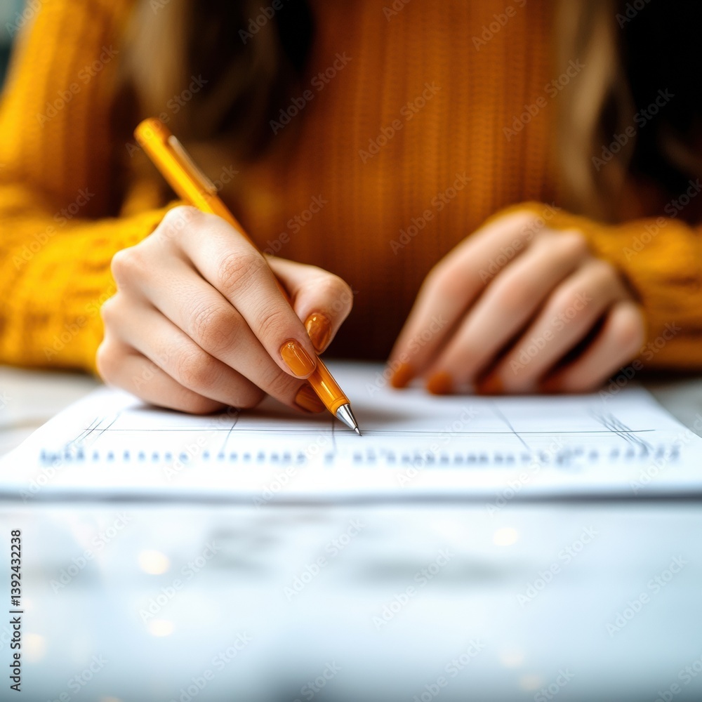 Minimalist Productivity Narrative Gen Z Professional in Warm Ochre Textured Knitwear Capturing Creative Workflow with Precision Ballpoint Journaling Minimalist Productivity Narrative Gen Z Professional in Warm Ochre Textured Knitwear Capturing Creative Workflow with Precision Ballpoint Journaling