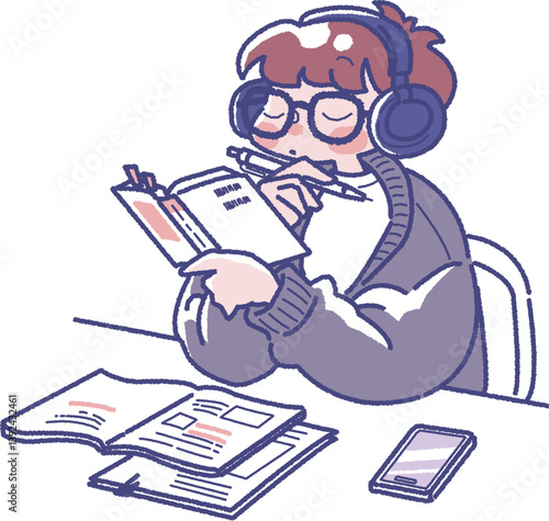 本を読んで勉強をしている男の子のイラスト