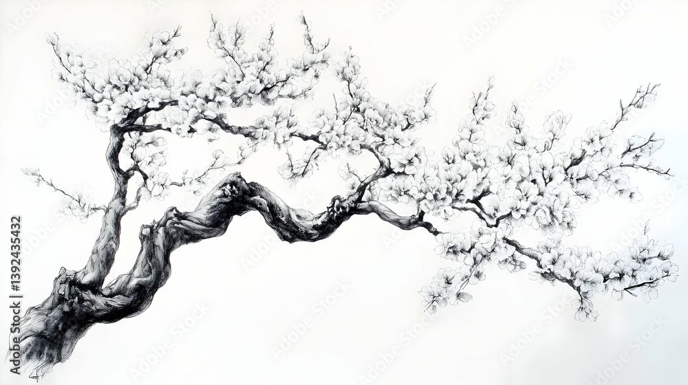 Fototapeta premium drawing cherry blossom tree illustration