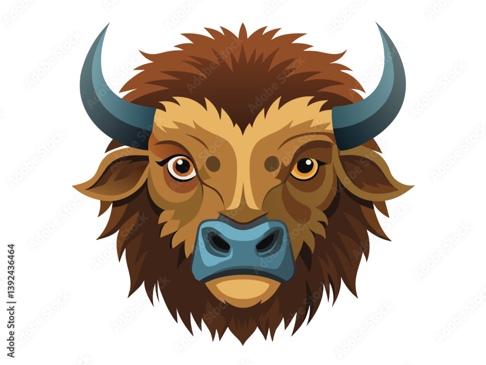 Fototapeta premium Cute cartoon vector illustration of a bull head, a mammal with horns