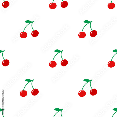 Cherry berry Seamless pattern with cute berries in a vibrant, minimal style. Ideal for summer textiles, childrens clothing, and fresh fruit-themed wrapping paper