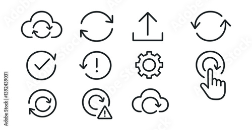 Cloud synchronization and update icon set in linear style