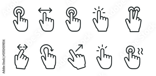 Linear gesture icon set: swipe, tap, rotate, zoom, and more for ui and ux design