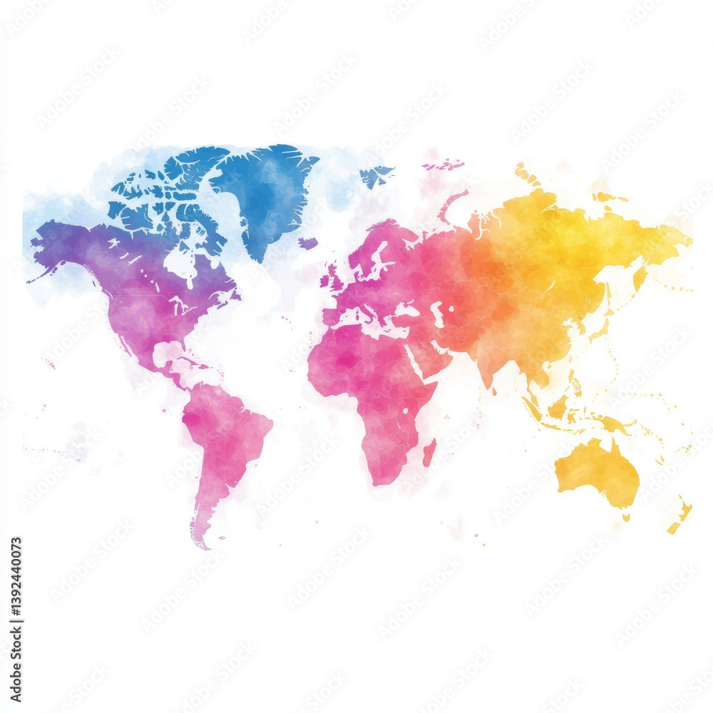 Fototapeta premium Global map illustration digital art colorful world representation creative design aerial view cartography concept