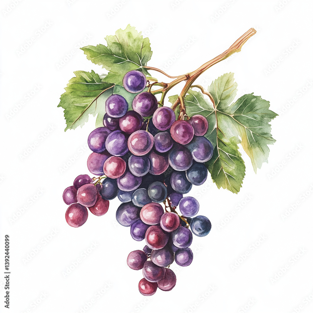 Fototapeta premium watercolor of Grapes isolated on white background generative ai