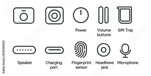 Essential smartphone interface linear icon set for ui design