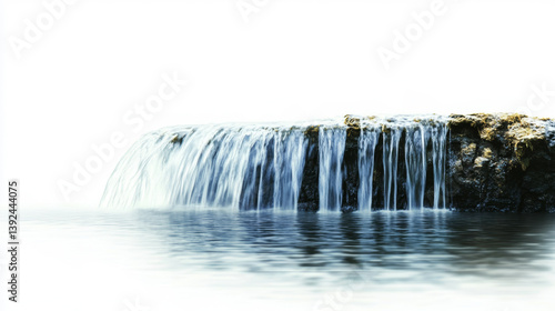 Majestic waterfall cascading into tranquil lake serene nature scene peaceful environment wide-angle view