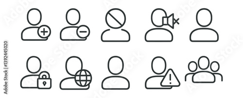 User interface icon set: essential linear design for profiles and communication