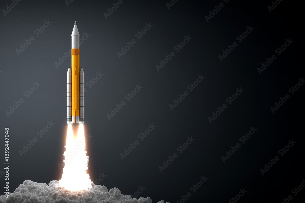 Naklejka premium Stock is being used to analyze background graphs and data during the launch of a space rocket