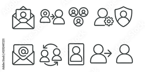 Linear communication and user interaction icons set for digital platforms