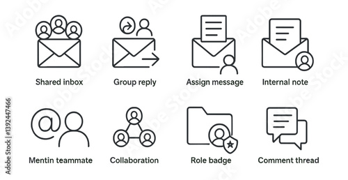 Linear communication and collaboration icons set for teamwork and messaging platforms