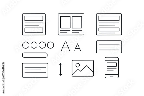 Linear web ui icons set featuring layout, typography, and mobile elements