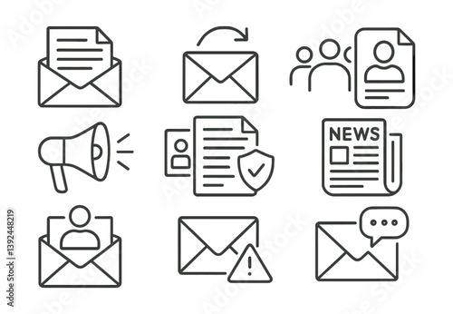 Email and communication icons set - linear style for business and marketing