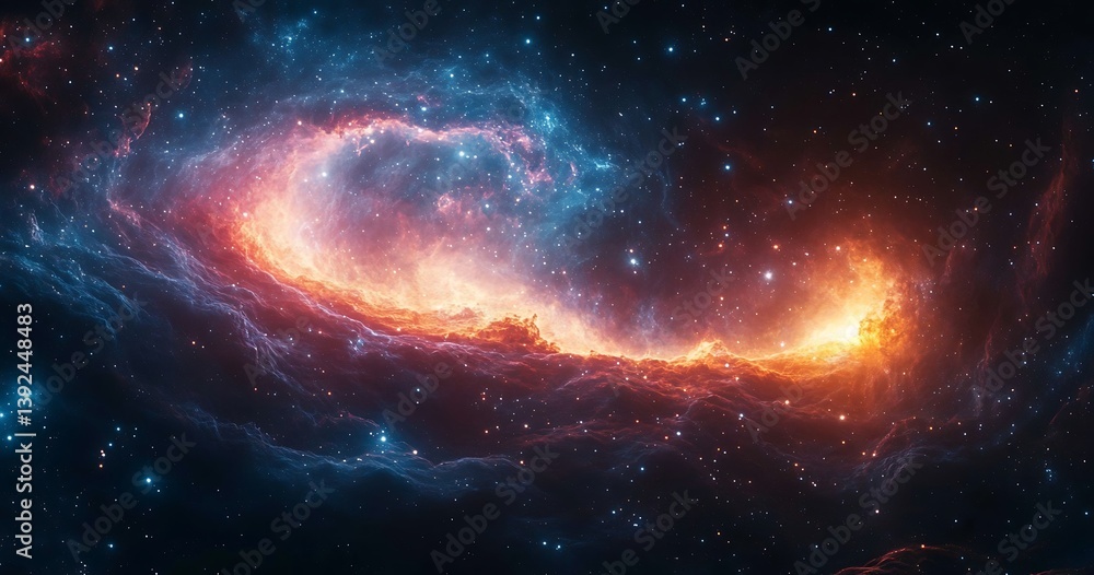 Fototapeta premium Cosmic Nebula Fiery Orange Blue Celestial Dance.