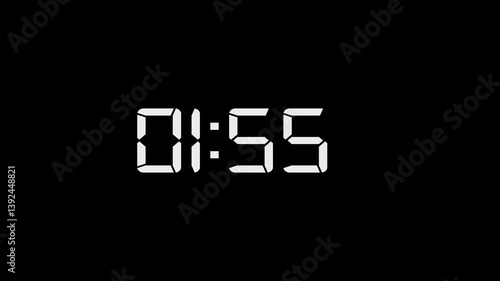 2 Minute countdown animation on black background. 2 minute timer on stopwatch