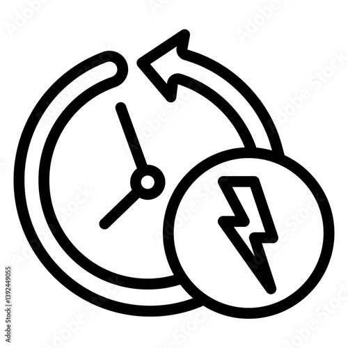 Electric timer line icon, Electricity concept. Vector graphics. Lightning circle arrow sign on white background, style mobile or design.