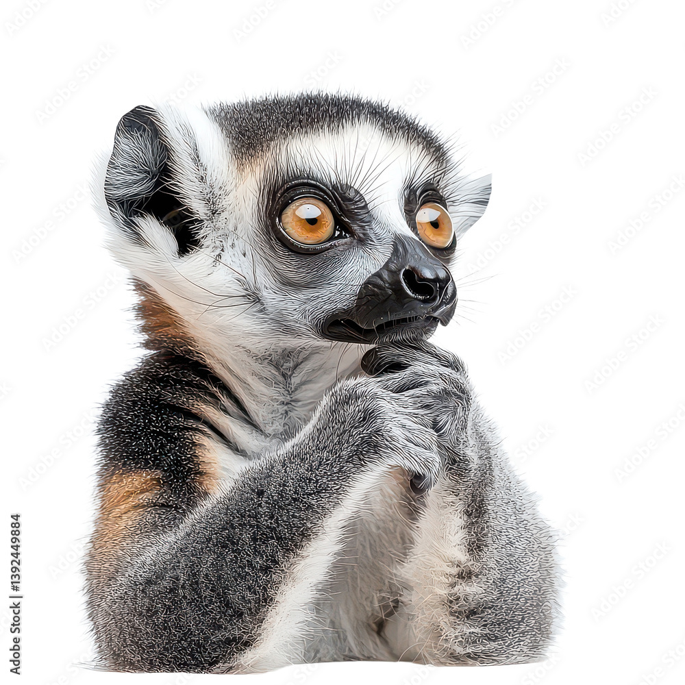 Fototapeta premium Lemur png curious lemur png exotic primate png big-eyed lemur portrait png jungle animal png transparent background image