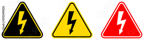set Attention high voltage Symbols danger and warning signs design template vector illustration