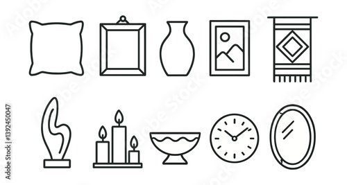 Home decor icons set: stylish linear design for interior inspiration