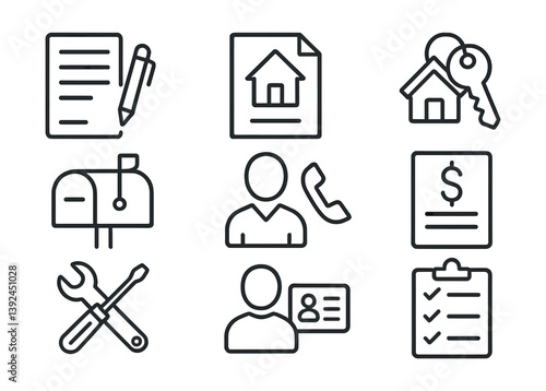 Real estate and property management icon set in linear style
