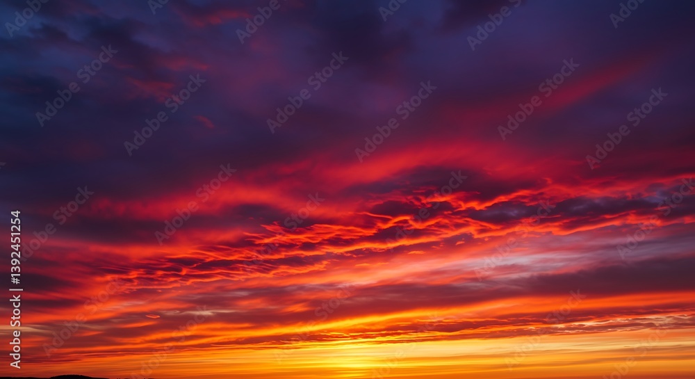 Obraz premium Fiery Sunset Sky: Dramatic Evening Cloudscape Photography AI Generated