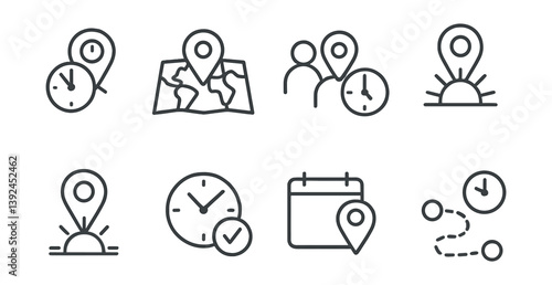 Time zone and location icon set: linear style guide